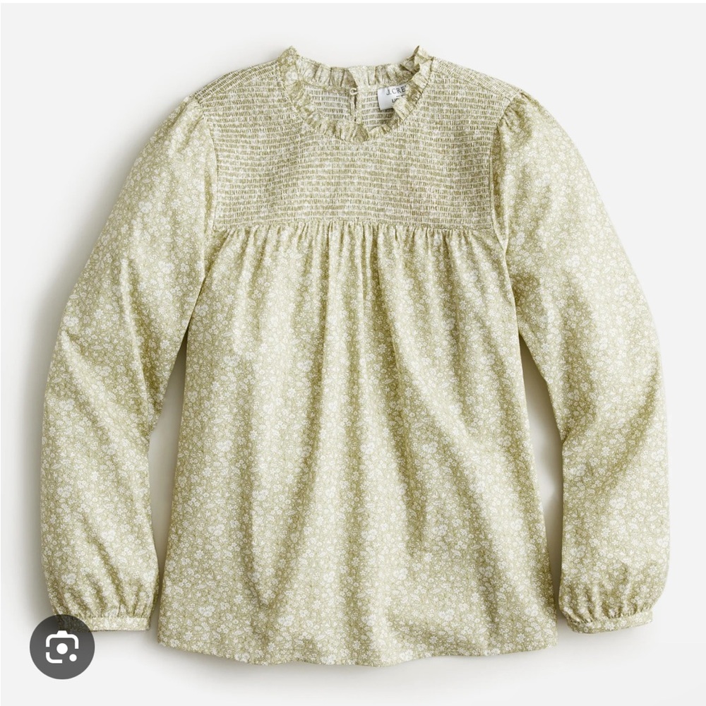 J. Crew Liberty Capel green white smocked sage size L EUC